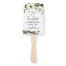 Winter Roos Pine Holly Wedding Programme Hand Fan
