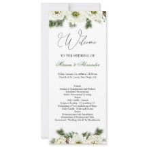 Winter Roos Pine Holly Wedding Programme Uitnodigi