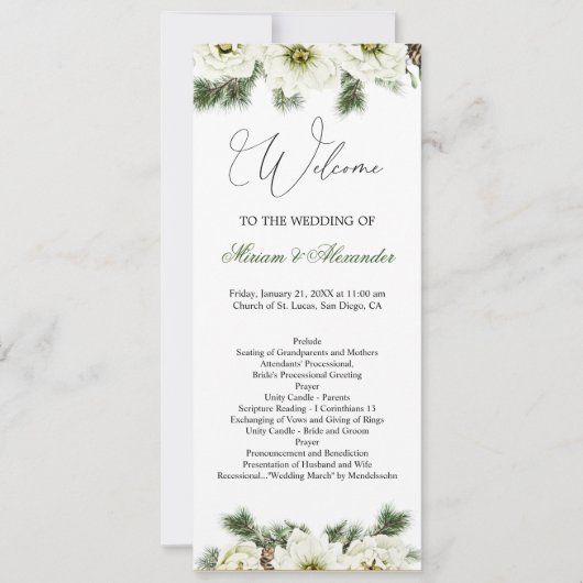 Winter Roos Pine Holly Wedding Programme Uitnodigi Kaart (Voorkant)