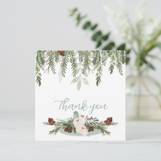 Winter Roos pinery monogram Bedankkaart (Staand voorkant)