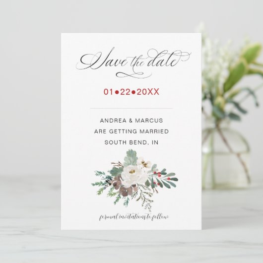 Winter Roos Pinery RSVP Save The Date (Staand voorkant)