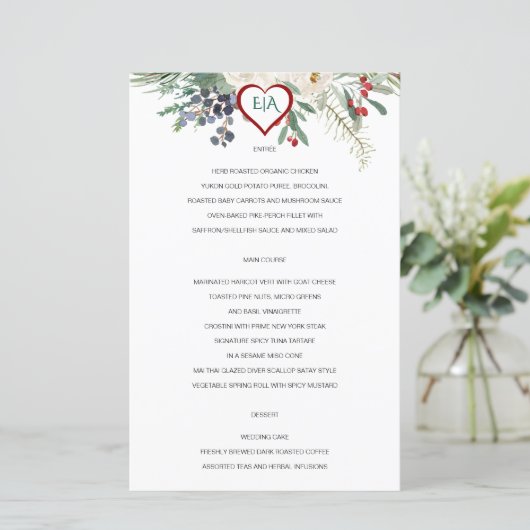 Winter Roos Pinery Wedding Menu (Staand voorkant)
