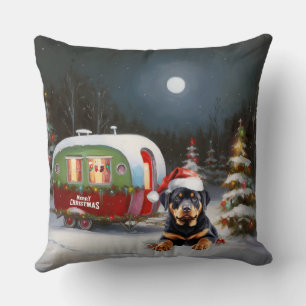 Winter Rottweiler Caravaan Kerstmis Avontuur Kussen