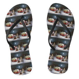 Winter Rottweiler Caravaan Kerstmis Avontuur Teenslippers