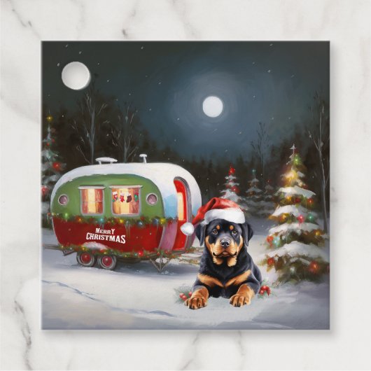 Winter Rottweiler Caravan Kerstavontuur Bedankjes Labels (Voorkant)