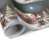 Winter Rottweiler Caravan Kerstavontuur Cadeaupapier (Rol Hoek)
