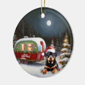 Winter Rottweiler Caravan Kerstavontuur Keramisch Ornament (Links)