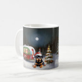 Winter Rottweiler Caravan Kerstavontuur Koffiemok (Voorkant links)