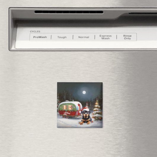 Winter Rottweiler Caravan Kerstavontuur Magneet (Insitu (Vaatwasser))