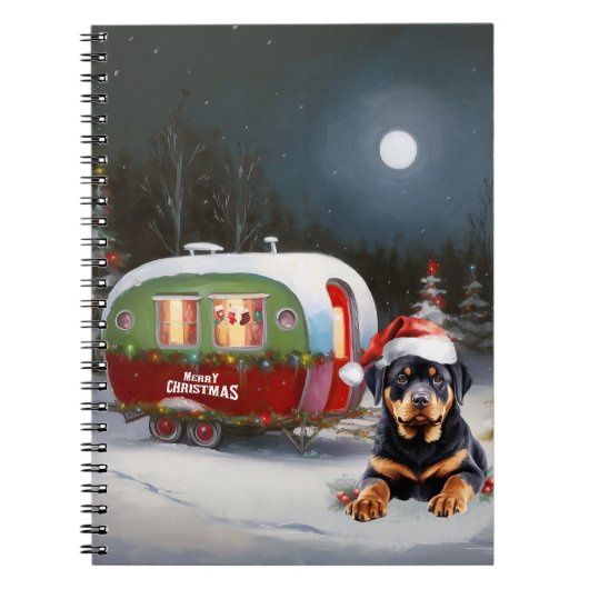 Winter Rottweiler Caravan Kerstavontuur Notitieboek (Voorkant)