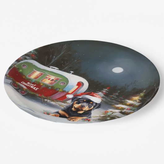 Winter Rottweiler Caravan Kerstavontuur Papieren Bordje (Gekanteld)
