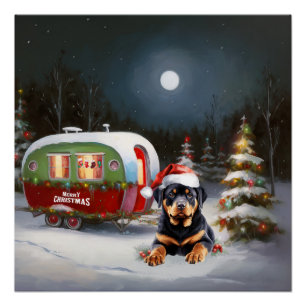 Winter Rottweiler Caravan Kerstavontuur Perfect Poster