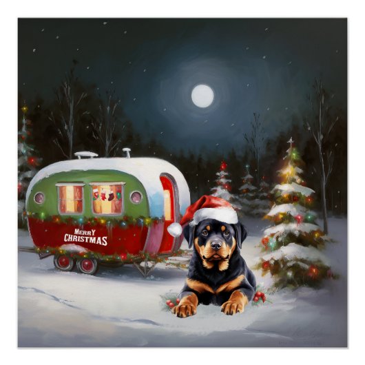 Winter Rottweiler Caravan Kerstavontuur Perfect Poster (Voorkant)
