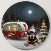 Winter Rottweiler Caravan Kerstavontuur Ronde Button 6,0 Cm (Voorkant)