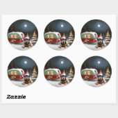 Winter Rottweiler Caravan Kerstavontuur Ronde Sticker (Vel)