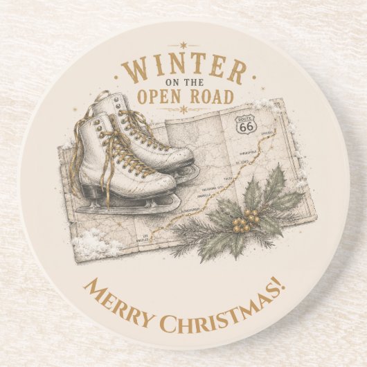 Winter Route 66 Kerst Drink Onderzetter (Voorkant)