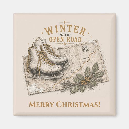 Winter Route 66 Kerst Koelkast Decor Magneet (Voorkant)