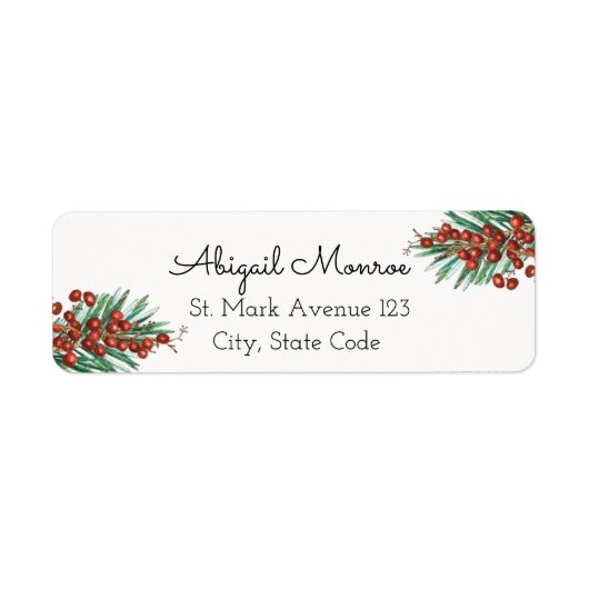 Winter Rowan bessen Kerstmis retour adres Etiket (Voorkant)