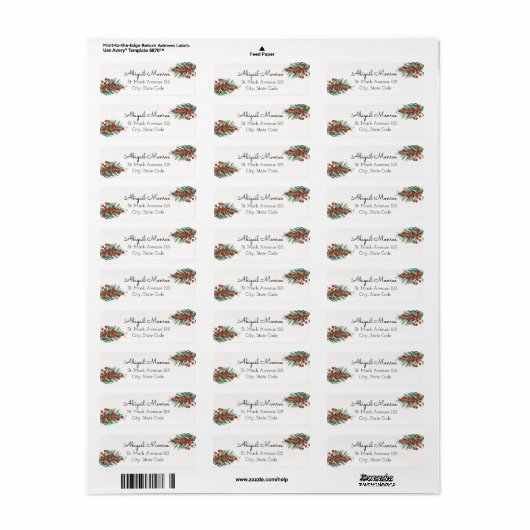 Winter Rowan bessen Kerstmis retour adres Etiket (Full Sheet)