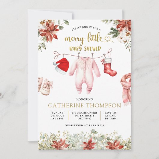 Winter Roze Baby Kleding Baby shower Kaart (Voorkant)