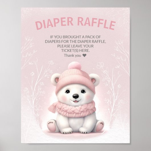 Winter Roze Baby shower Luier Raffle Teken Poster (Voorkant)