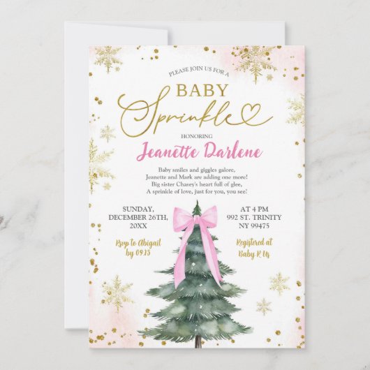 Winter Roze Baby Sprinkle Girl Baby shower Kaart (Voorkant)