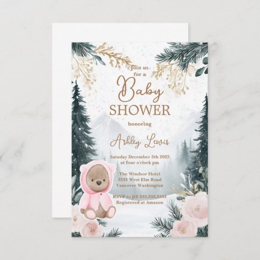 Winter Roze beer Woodland sneeuwroze bos Kaart (Voorkant / Achterkant)