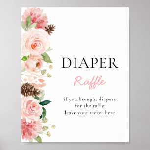 Winter Roze Bloemen Baby shower Luier Raffle Poster