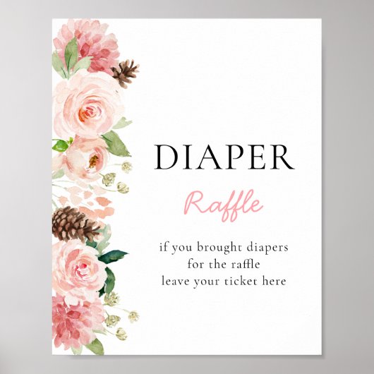 Winter Roze Bloemen Baby shower Luier Raffle Poster (Voorkant)