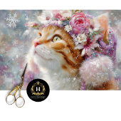 Winter Roze Bloemen Kat Decoupage Craft Paper Tissuepapier