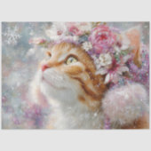 Winter Roze Bloemen Kat Decoupage Craft Paper Tissuepapier (Voorkant)