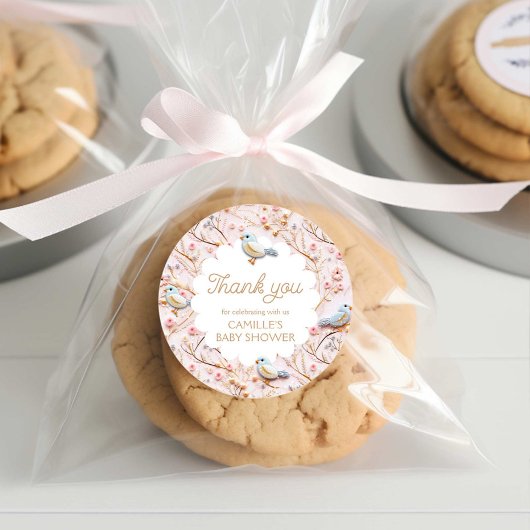 Winter Roze Bloemen Meisje Baby shower Dank u Ronde Sticker