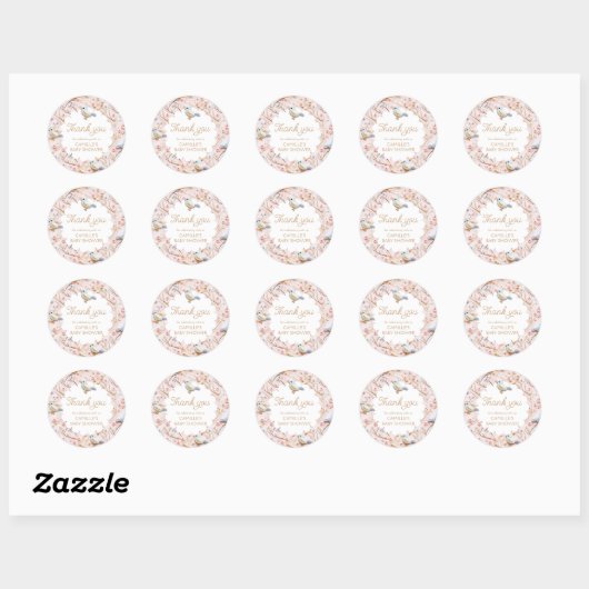 Winter Roze Bloemen Meisje Baby shower Dank u Ronde Sticker (Vel)
