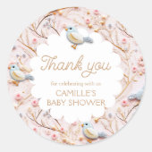 Winter Roze Bloemen Meisje Baby shower Dank u Ronde Sticker (Voorkant)