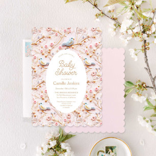 Winter Roze Bloemen Meisje Baby shower Invitation Kaart