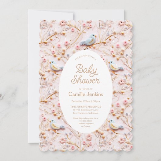 Winter Roze Bloemen Meisje Baby shower Invitation Kaart (Voorkant)