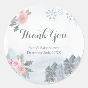 Winter Roze Bloemige Baby Shower Bedankt Sticker