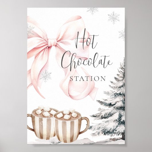 Winter Roze Bow Hot Chocolate Tafel Teken Poster (Voorkant)