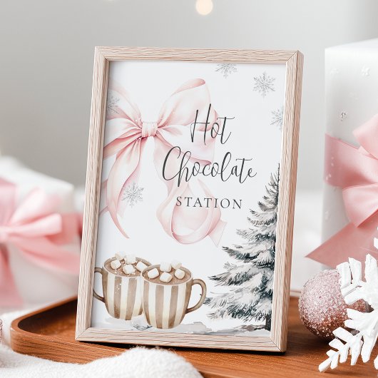 Winter Roze Bow Hot Chocolate Tafel Teken Poster