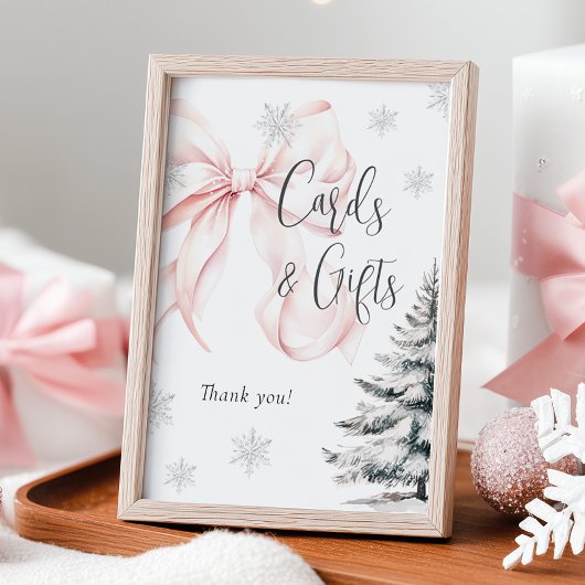 Winter Roze Bow Kaarten & Geschenken Tafelteken Poster