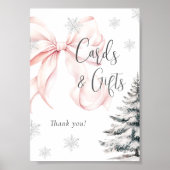 Winter Roze Bow Kaarten & Geschenken Tafelteken Poster (Voorkant)