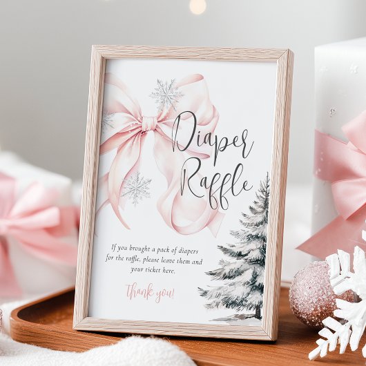 Winter Roze Bow Luier Raffle Tafel Teken Poster