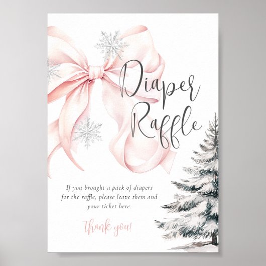 Winter Roze Bow Luier Raffle Tafel Teken Poster (Voorkant)