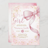 Winter Roze Bow thema Meisje Coquette Baby shower Kaart (Voorkant / Achterkant)