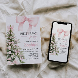 Winter Roze Bow Verjaardag Uitnodiging