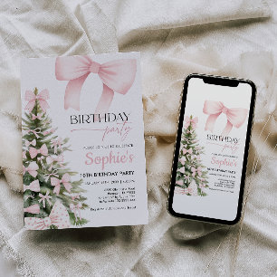 Winter Roze Bow Verjaardag Uitnodiging