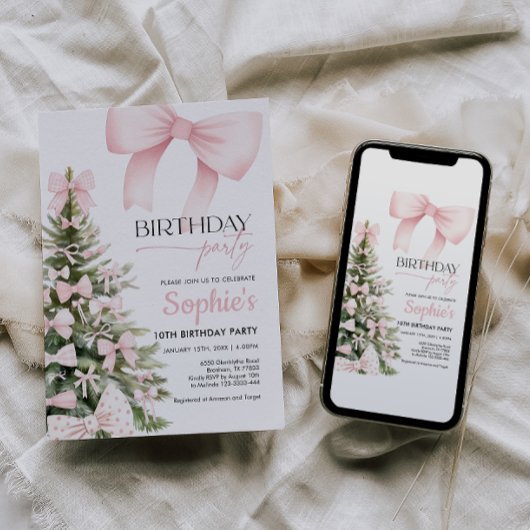 Winter Roze Bow Verjaardag Uitnodiging