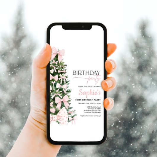 Winter Roze Coquette Bow Verjaardag Uitnodiging