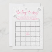Winter Roze en Zilveren Sneeuwvlok Baby Bingo Kaart (Voorkant)
