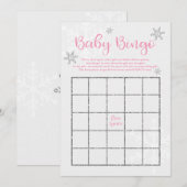 Winter Roze en Zilveren Sneeuwvlok Baby Bingo Kaart (Voorkant / Achterkant)
